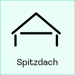 Ein einfaches Symbol mit einem Dreieck und zwei vertikalen Linien darunter, das "Spitzdach" bezeichnet.