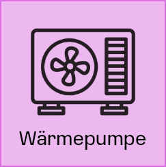 Ein Symbol einer Wärmepumpe mit einem Ventilator und Lüftungsschlitzen auf einem rosa Hintergrund.
