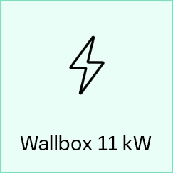 Ein Symbol mit einem Blitz und dem Text "Wallbox 11 kW" auf einem hellblauen Hintergrund.